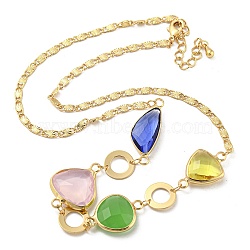 Faceted Triangle Glass Beads Bib Necklaces, Brass Chain Neckalces, Golden, 15.63 inch(39.7cm)(NJEW-R263-17G)