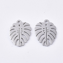 Tarnish Resistant 201 Stainless Steel Pendants, Leaf, Stainless Steel Color, 17x13x1mm, Hole: 1.4mm(X-STAS-T045-40P)