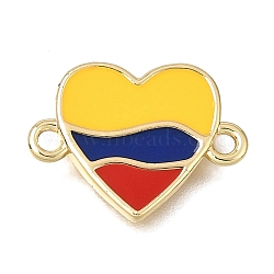 Brass Enamel Map Heart Links Connector Charms, Long-Lasting Plated, Cadmium Free & Lead Free, Rack Plating, Colorful, Golden, 12x16x1.5mm, Hole: 1.4mm(KK-C263-32A-G)