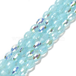 Baking Painted Glass Beads Strands, Imitation Opalite, Faceted, AB Color, Oval, Pale Turquoise, 4x6mm, Hole: 0.8mm, about 69pcs/strand, 16.54~16.73''(42~42.5cm)(DGLA-D001-02I)