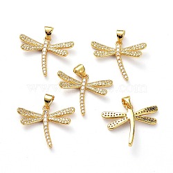 Brass Micro Pave Clear Cubic Zirconia Pendants, with Jump Ring, Long-Lasting Plated, Dragonfly, Real 18K Gold Plated, 20x24x3mm, Hole: 5x3mm(X-ZIRC-L100-103G)