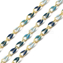 Brass Enamel Curb Chains, Soldered, with Spools, Real 18K Gold Plated, Mixed Color, 7x3x1.7mm(CHC-C003-13G-11)