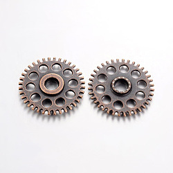 Tibetan Style Alloy Steampunk Chandelier Components, Gear, Cadmium Free & Nickel Free & Lead Free, Red Copper, 26x4mm, Hole: 2mm(X-TIBE-5302-R-FF)