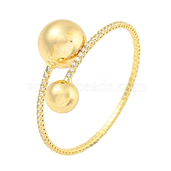 Rack Plating Brass Pave Clear Cubic Zirconia Round Ball Open Cuff Rings for Women, Cadmium Free & Lead Free, Long-Lasting Plated, Real 18K Gold Plated, 1 inch(2.5cm), Inner Diameter: 2 inch(5.15cm)(BJEW-B110-04B-G)