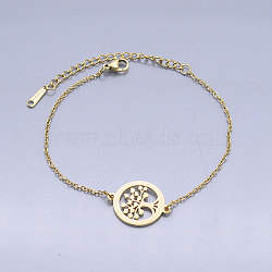 201 Stainless Steel Link Bracelets, with Lobster Claw Clasps, Tree of Life with Flat Round, Golden, 6-3/4 inch~6-7/8 inch(17.2~17.6cm)(BJEW-T011-JN488-2)