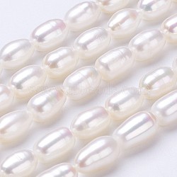 Natural Cultured Freshwater Pearl Beads Strands, Rice, Seashell Color, 8~10x6~7mm, Hole: 0.5mm, about 35~40pcs/strand, 14 inch(PEAR-P002-23)
