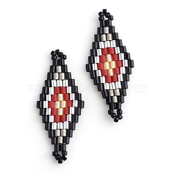 MIYUKI & TOHO Japanese Seed Beads, Handmade Links, Rhombus Loom Pattern, Red, 31~32.5x13~13.5x1.5~2mm, Hole: 1mm(SEED-S009-SP1-29)