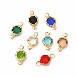 Ion Plating(IP) 304 Stainless Steel with Glass Connector Charms, Flat Round Links, Real 18K Gold Plated, Mixed Color, 12.5x7x2mm, Hole: 1.5mm(STAS-G305-08G)