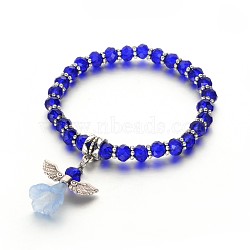 Angel Glass Beaded Acrylic Charm Bracelets, with Tibetan Style Alloy Beads, Lovely Wedding Dress Angel Dangle, Antique Silver, Blue, 48mm(BJEW-JB01795-01)