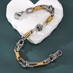 Ion Plating(IP) Two Tone 201 Stainless Steel Column & Oval Link Chain Bracelet, 304 Stainless Steel Clasps, Golden & Stainless Steel Color, 8-5/8 inch(22cm), Wide: 10mm(BJEW-B078-30GP)