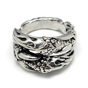 Alloy Finger Rings, Claw, Size 9, Antique Silver, 12mm, Inner Diameter: 20mm