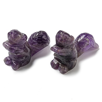 Natural Amethyst Carved Healing Squirrel Figurines, Reiki Energy Stone Display Decorations, 35.5~36.5x18~19x51mm