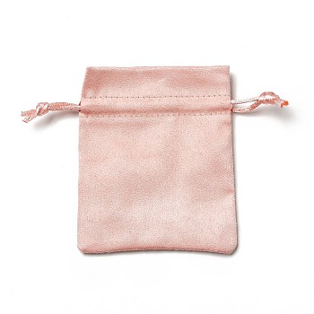 Velvet Cloth Drawstring Bags, Jewelry Bags, Christmas Party Wedding Candy Gift Bags, Rectangle, Light Coral, 10x8cm