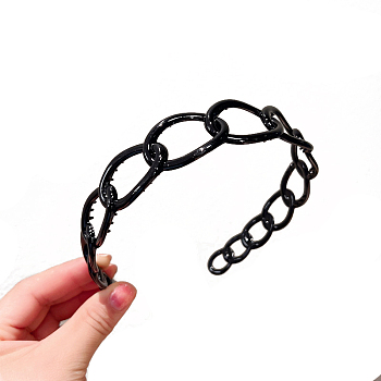 Plastic Curb Chains Shape Hair Bands, Wide Hair Accessories for Women, Black, 120mm