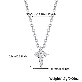 Cross Rhodium Plated 925 Sterling Silver Micro Pave Clear Cubic Zirconia Pendant Necklaces, Platinum, 13.78 inch(35cm), Pendant: 9x7mm