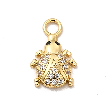 Rack Plating Brass Micro Pave Cubic Zirconia Pendants, Cadmium Free & Lead Free, Long-Lasting Plated, Ladybug Charm, Real 18K Gold Plated, Clear, 17.5x11x3mm, Hole: 2.8mm