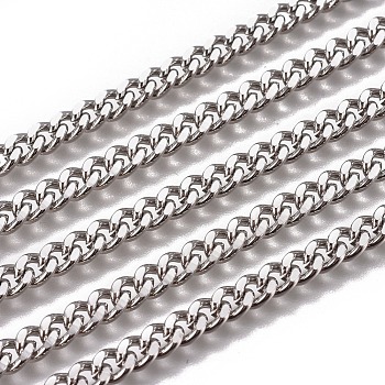 3.28 Feet Handmade 304 Stainless Steel Curb Chains, Twisted Chains, Unwelded, Faceted, Stainless Steel Color, 6x4.7x1.4mm, Wire: 1.4mm