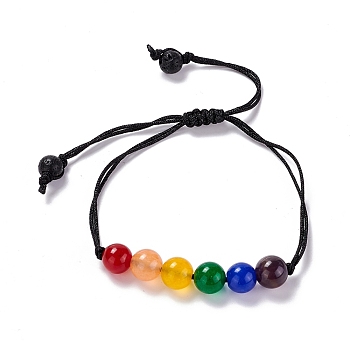 Rainbow Pride Bracelet, Glass Round Braided Bead Bracelet for Men Women, Colorful, Inner Diameter: 3-1/8 inch(7.8cm)