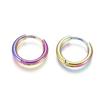 Ion Plating(IP) 304 Stainless Steel Huggie Hoop Earrings, Hypoallergenic Earrings, with 316 Surgical Stainless Steel Pin, Rainbow Color, 12 Gauge, 14x2mm, Pin: 1mm, Inner Diameter: 10mm