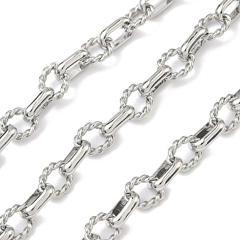 Brass Twist Cube Chains, Unwelded, with Spool, Cadmium Free & Lead Free, Rack Plating, Platinum, 10x8x2mm