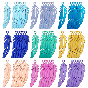 90Pcs 9 Colors Stainless Steel Pendants, Feather Charm, Mixed Color, 22.5x6x0.2mm, Hole: 0.9mm, 10pcs/color