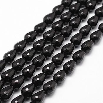 Natural Black Onyx Beads Strands, Grade A, Dyed & Heated, Faceted, Teardrop, 14x10mm, Hole: 1mm, about 28pcs/strand, 15.16 inch~15.35 inch