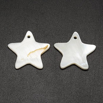 Star Freshwater Shell Pendants, Creamy White, 23~25x23~25x2mm, Hole: 1.5mm