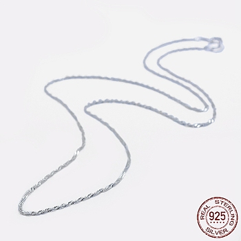 Rhodium Plated 925 Sterling Silver Singapore Chain Necklaces, Water Wave Chain Necklaces, with Spring Ring Clasps, with 925 Stamp, Platinum, 16 inch(40cm)