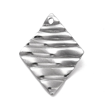 201 Stainless Steel Pendants, Rhombus Charm, Stainless Steel Color, 21.5x16.5x1mm, Hole: 1.4mm