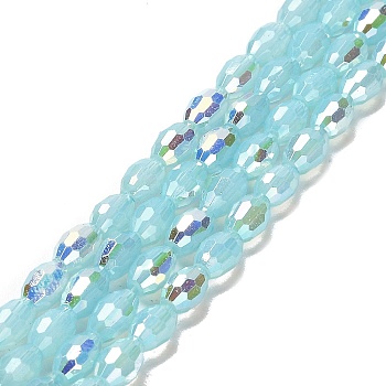 Baking Painted Glass Beads Strands, Imitation Opalite, Faceted, AB Color, Oval, Pale Turquoise, 4x6mm, Hole: 0.8mm, about 69pcs/strand, 16.54~16.73''(42~42.5cm)
