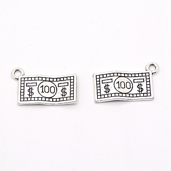 Zinc Alloy Pendants, DIY Accessories for Jewelry Making, Dollar Bills Shape, Antique Silver, 20x12.5x2mm, Hole: 1.5mm