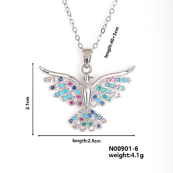 Fashionable European and American Style Brass Rhinestone Pendant Necklace with Cable Chain for Women Girl, Bird, 15.75 inch(40cm)+5cm