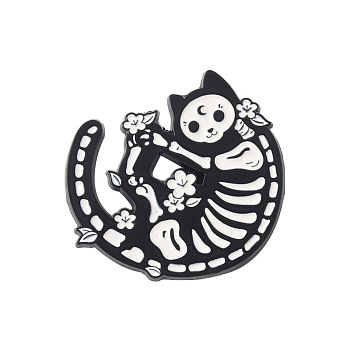 Cat Theme Enamel Pin, Black Tone Alloy Badge for Backpack Clothes, Flower, 22x27mm