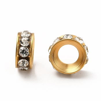 201 Stainless Steel Crystal Rhinestone Spacer Beads, Donut, Real 18K Gold Plated, 11x4.5mm, Hole: 5.5mm