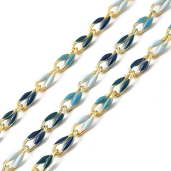 Brass Enamel Curb Chains, Soldered, with Spools, Real 18K Gold Plated, Mixed Color, 7x3x1.7mm