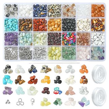 DIY Mixed Stone Bracelet Making Kit, Including Gemstone & Natural Shell Chips Beads, Alloy Clasps
