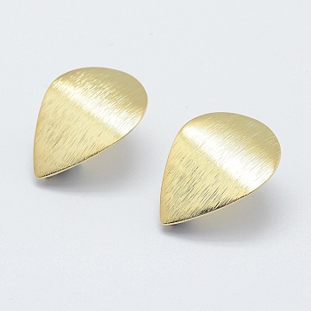 Brass Drawbench Stud Earring Findings, with Loop, Long-Lasting Plated, Real 18K Gold Plated, Nickel Free, Teardrop, 28x21x1mm, Hole: 2mm, Pin: 0.8mm