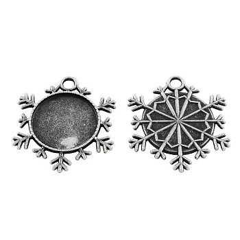 Tibetan Style Alloy Pendant Cabochon Settings, Snowflake, Cadmium Free & Lead Free, Antique Silver, 42x43x3mm, Hole: 5mm, Tray: 25mm