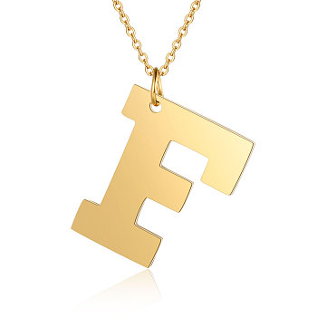 201 Stainless Steel Initial Pendants Necklaces, with Cable Chains, Letter, Letter.F, 17.7 inch(45cm)x1.5mm, letter: 29.5x25x1.5mm