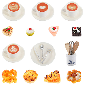 Plastic Tableware & Resin Food, for Dollhouses Accessories, Mixed Color, 9.5~27.5x8~29x7~10mm