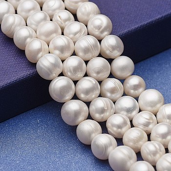 Natural Cultured Freshwater Pearl Beads Strands, Potato, White, 9~11x9~10mm, Hole: 0.5mm, about 39pcs/strand, 14.76 inch(37.5cm)