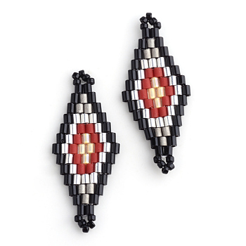 MIYUKI & TOHO Japanese Seed Beads, Handmade Links, Rhombus Loom Pattern, Red, 31~32.5x13~13.5x1.5~2mm, Hole: 1mm
