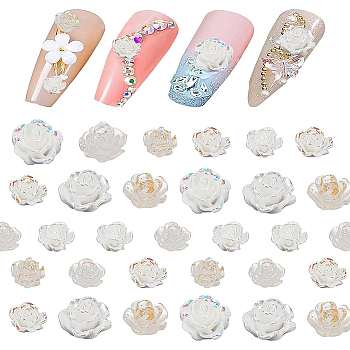 BENECREAT 8 Style Resin Cabochons, Nail Art Decoration Accessories, AB Color Plated & Transparent Flower, Mixed Color, 6~8.5x5.5~9x3~4mm, 120pcs/box