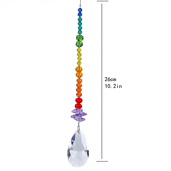 K9 Glass Beaded Hanging Ornaments, Rainbow Maker Suncatchers for Home Outdoor Decoration, Teardrop, 220mm