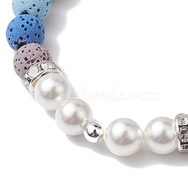 8mm Round 7-Color Natural Lava Rock & Shell Pearl Beaded Stretch Bracelets for Women Men(BJEW-JB10330-01)-3