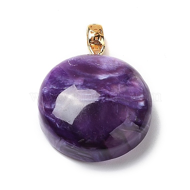 Golden Flat Round Charoite Pendants