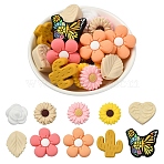 20Pcs 10 Styles Silicone Beads, Leaf & Heart & Butterfly & Flower & Cactus, Mixed Color, 20~26x19~29x7~10mm, Hole: 2mm, 2pcs/style(SIL-YW0002-40)