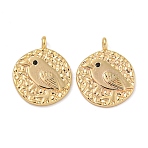 Brass Pendants, Cadmium Free & Nickel Free & Lead Free, Flat Round with Bird, Real 18K Gold Plated, 14x11.5x1.8mm, Hole: 1.4mm(KK-N254-106G)