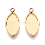 304 Stainless Steel Pendant Cabochon Component, Horse Eye, Ion Plating(IP), Real 18K Gold Plated, Tray: 12x6mm, 15.5x7x1.7mm, Hole: 1.5~1.6mm(STAS-Q113-18A-G)