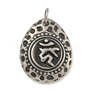 316 Surgical Stainless Steel Pendants, with Jump Ring, Teardrop with Rune Charm, Antique Silver, 24x18.5x5mm, Hole: 4.5mm(STAS-E212-37AS)